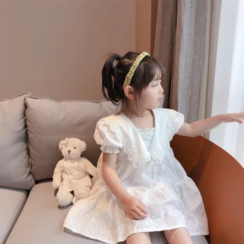 

girls summer dresses puff sleeve girls dresses princess lace dress for girl Hollow Adult ceremony girls clothes v-colar vestidos