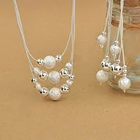 

Hot Sale Elegant 925 Sterling Silver Woman Jewelry Set, Fashion 3 Layered Charming Beads Balls Necklace Dangle Earrings