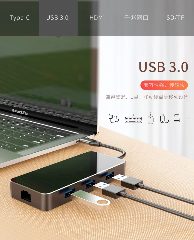 Получает выгоду type-C док-станция HDMI концентратор ноутбук 8/7-in-One многофункциональный адаптер