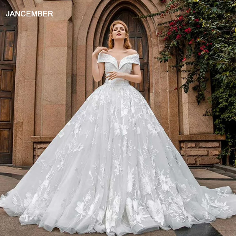 J66599 jancember бальный наряд торжественное платье со шлейфом с открытыми плечами на шнуровке сзади свадебное платье vestido de novia de encaje