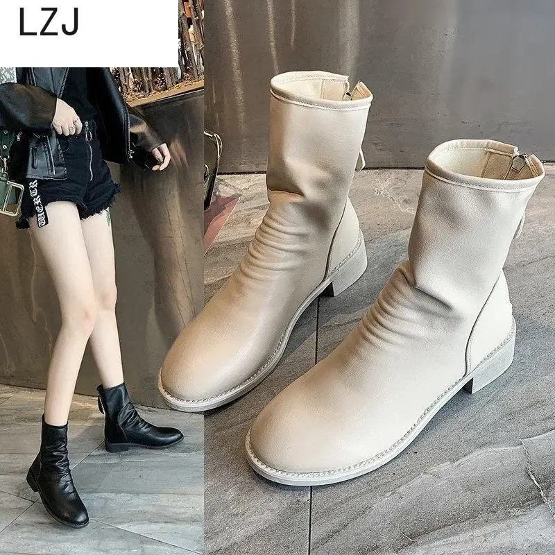 

NEW Women Boots Flock Ankle Boots Spring Autumn Women Boots Ladies Party Western Stretch Fabric Boot Botas Mujer Zip Winter