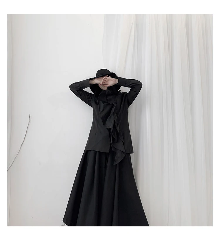 New Korean Style Women Long Sleeve Solid White Black Blouse Shirt Vertical Ruffles Ladies Stylish Casual Blouses 1207B-04