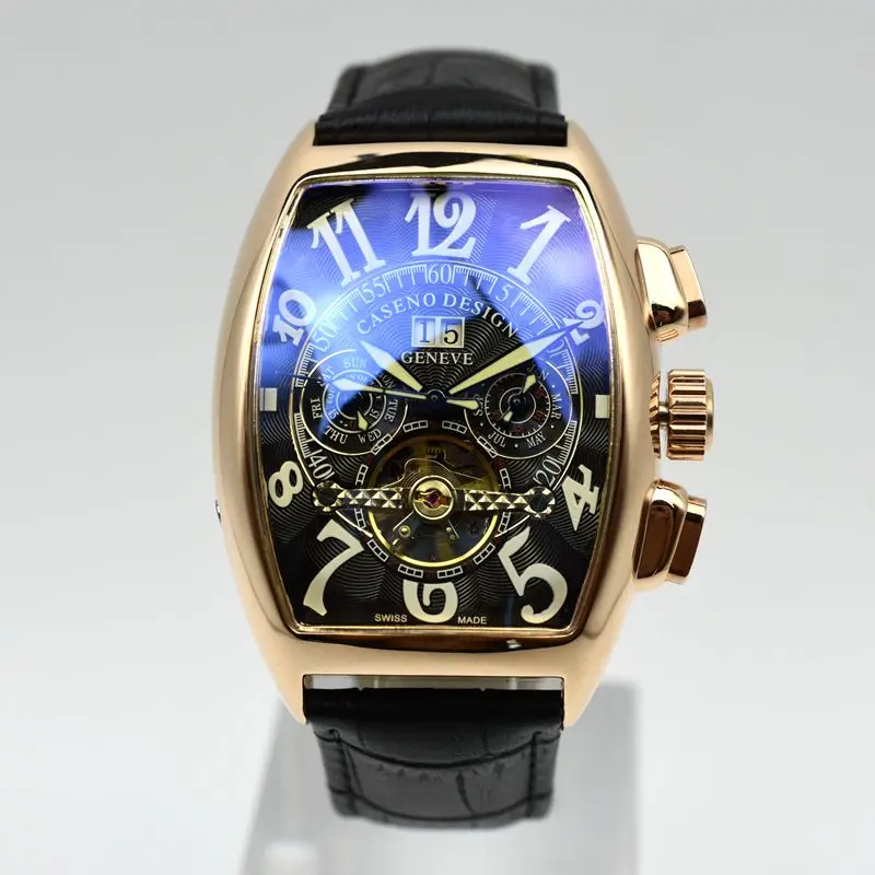 Механические часы Tourbillon, мужские роскошные часы от ведущего бренда CASENO, кожаный ремешок, мужские автоматические часы с скелетом, Прямая поставка, мужские часы - Цвет: 5