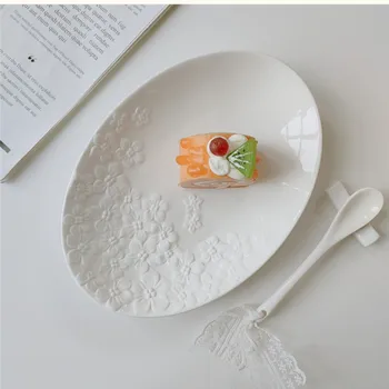 

dessert tray Ceramic Tray White Europe Food dish Fruit Breakfast Oval Plate Jewelry Tray Dessert Dish Decoration dessert tray
