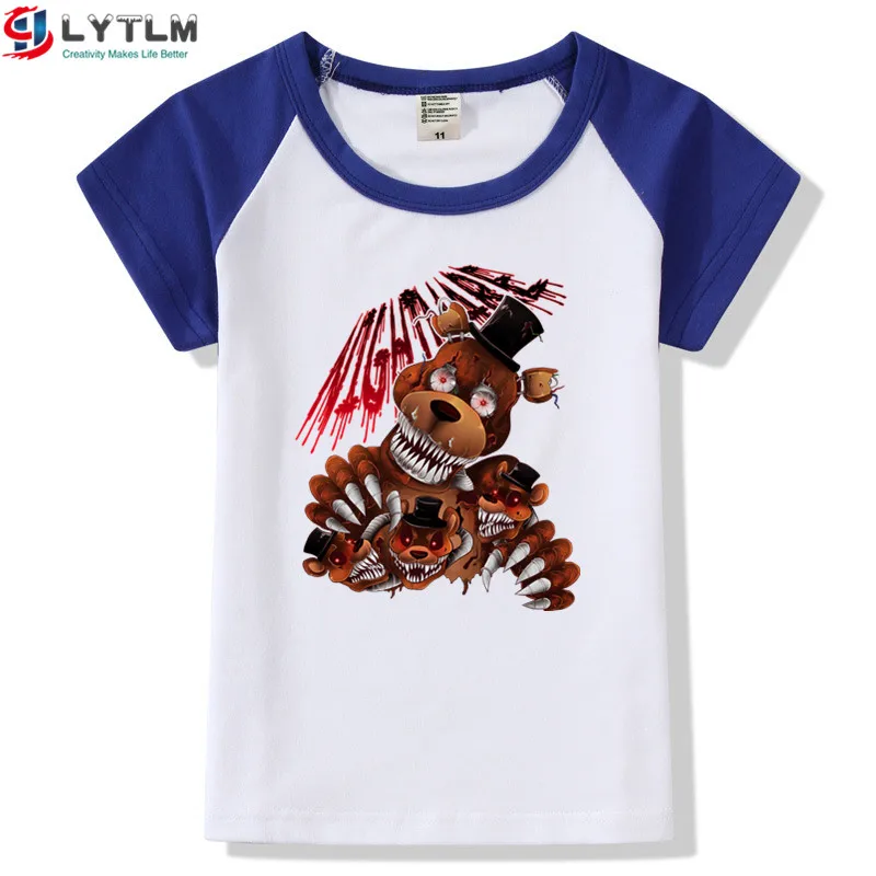 LYTLM Five Night At Freddy/одежда футболка для мальчиков и девочек XXX летняя одежда для маленьких девочек Детские рубашки футболка для мальчиков FNAF - Цвет: DX Raglan Blue