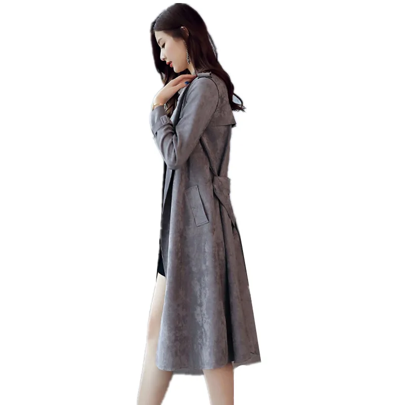 JQNZHNL New Autumn Spring Trenchcoats Coats Fashion Female Cardigan Suede Trench coat Temperament Women Windbreaker AS1120