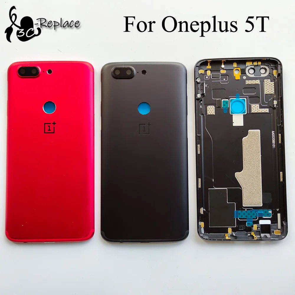 5,5 дюймов, черный/красный цвет, для Oneplus 5T Global 1+ 5T A5010, задняя крышка, крышка, корпус, чехол, заднее стекло, запасные части