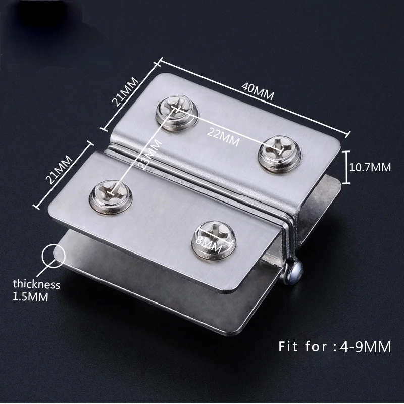 1pcs Glass Door Hinge Double Sided Without Hole Stainless Steel Cabinet Cupboard Glass Clamps Clip for 4/9/12mm 180 Degree