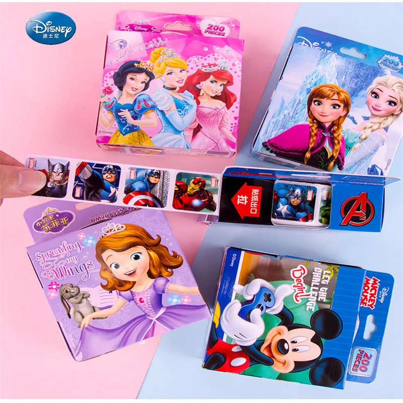 

HOT SALE 200pcs/box Disney Cartoon Stickers Disney Frozen Elsa and Anna Princess Sofia Mickey Children Removable Stickers Toys