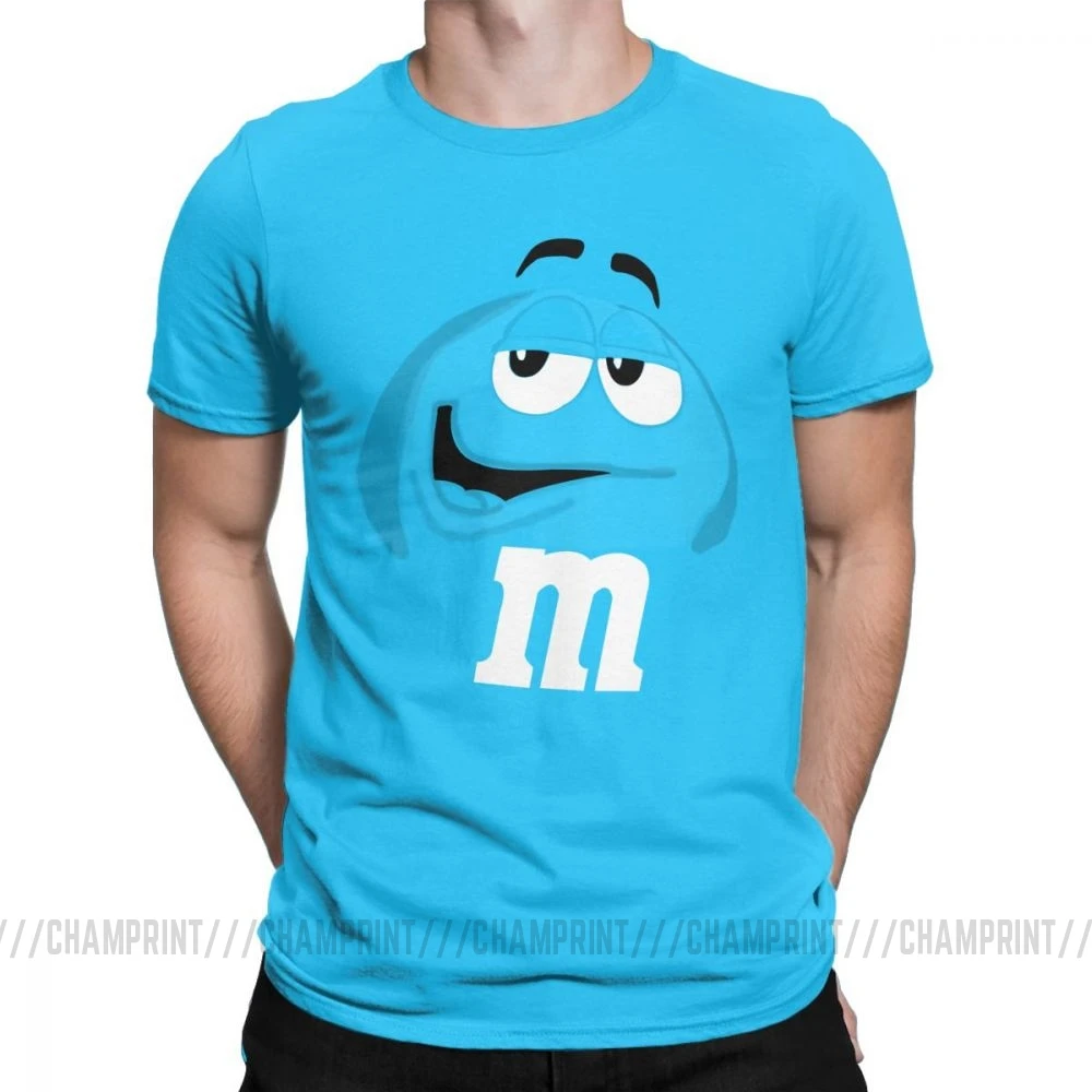 M&M's Chocolate Candy Character Face Tees Short New Fashion T Shirt Men's Pure Cotton Amazing T-Shirt Sleeve Tops Plus Size - Color: Royal Blue