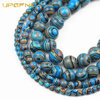 

UPGFNK Synthetic blue malachite Peacock Stone Round Loose Spacers beads for Jewelry bracelets Necklace making DIY 4/6/8/10/12MM