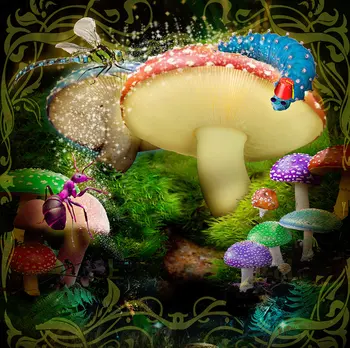 

Alice Wonderland Tree Magic Forest mushrooms caterpillar photography backgrounds Vinyl cloth Computer print party backdrop