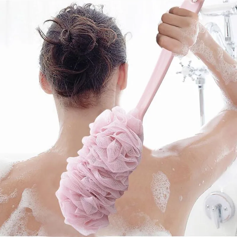 Long Handle Hanging Soft Mesh Back Body Bath Shower Scrubber Brush Sponge For Bathroom Shower Brush New Arrival