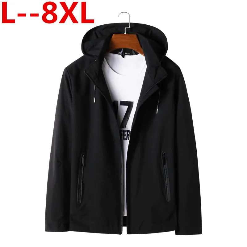 8XL 6XL 5XL 4X Plus Черная мужская осенне-Весенняя тонкая куртка ветровка с воротником