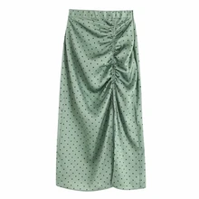 Женская винтажная плиссированная юбка средней длины с узором в горошек, на завязках, с разрезом, faldas mujer, Женская юбка с боковой молнией, шикарные юбки для похудения QUN525