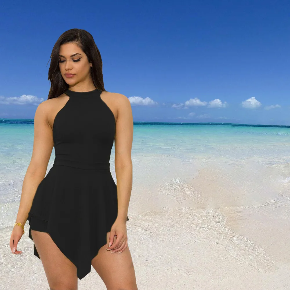 Сексуальный выдалбливают обратно Bodycon Женский костюмчик без рукавов открытая молния сзади Летний комбинезон Элегантный Высокая талия Необычные комбинезоны