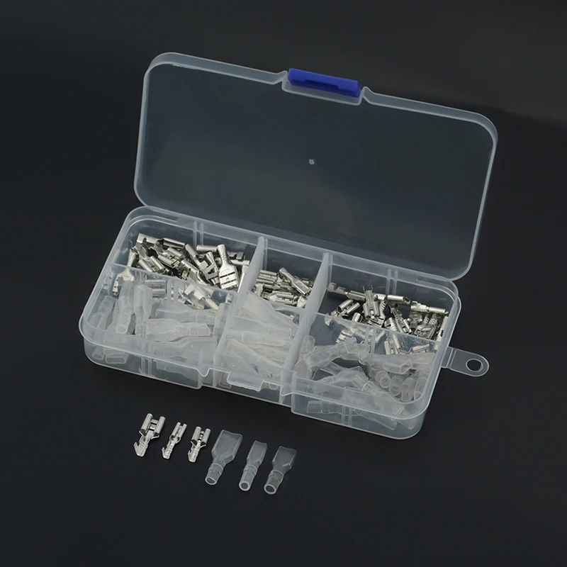 120PCS/box Silver Insulated Wire Connector Electrical Wire Crimp Terminals 2.8 4.8 6.3mm Spade Connectors Assortment Kit