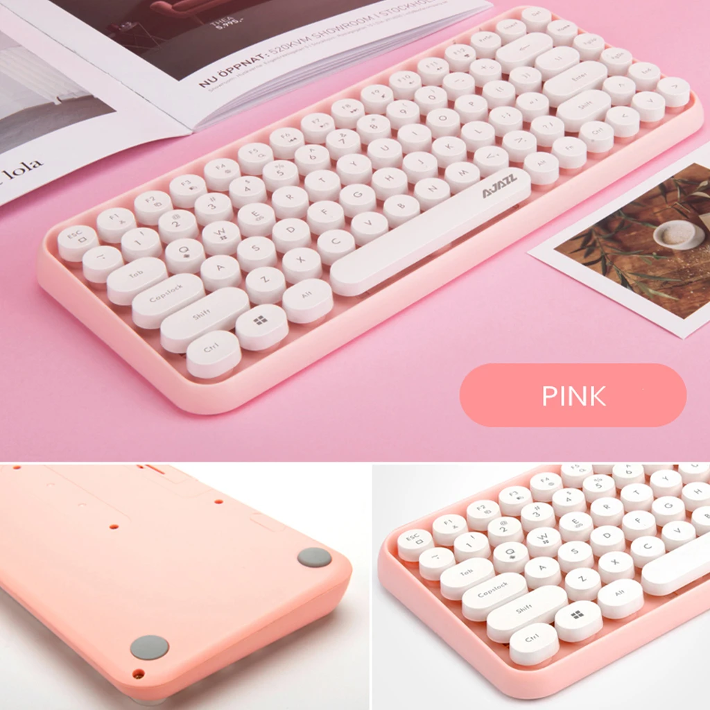 Ajazz 308i Bluetooth Wireless Keyboard 84 Keys Round Keycaps for Laptop Tablet