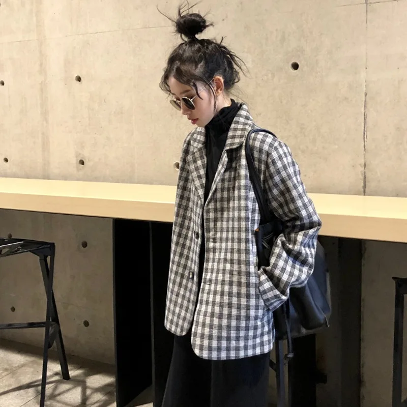 

Fox Mrs. Early Autumn Online Celebrity Sense of Design Non-mainstream Tops Elegant Western Style Plaid Suit Jacket Female Studen