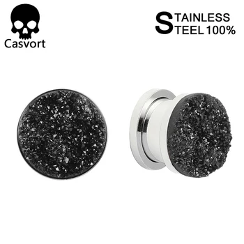

Casvort 2 pcs new arrival fashion natural stone ear plug tunnel body jewelry piercing ear gauges expander pair selling