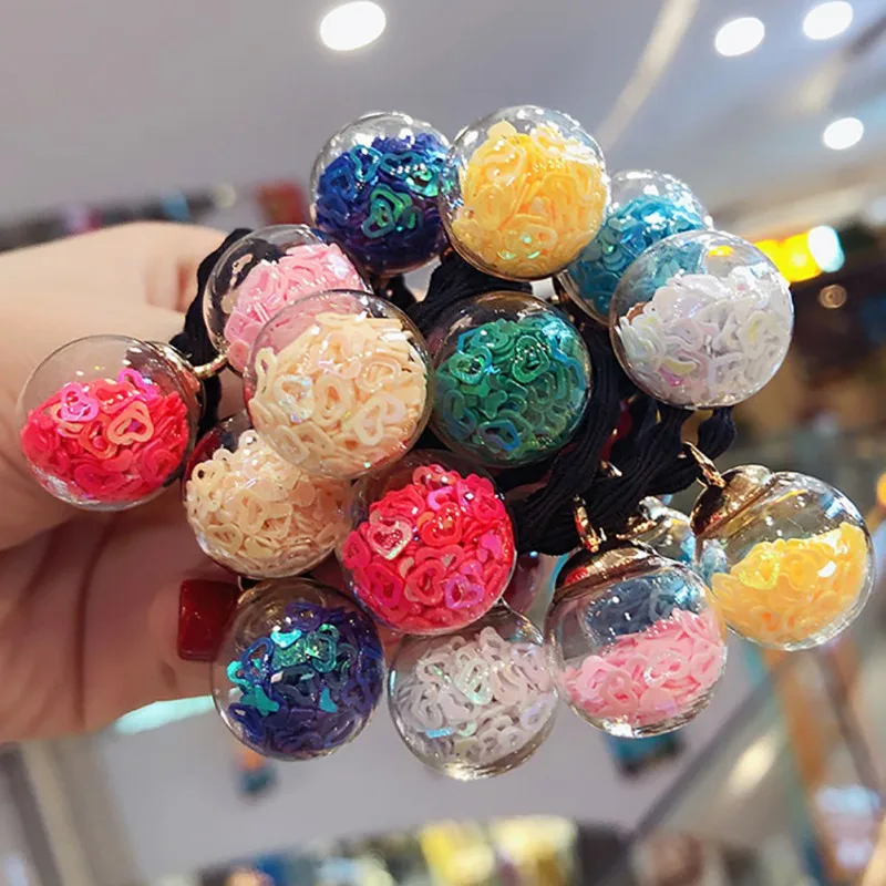 

Baby Girls Sequin Glass Ball Design Elastic Hair Accessory Band Rope Ponytail Holder Korean Style Headbands