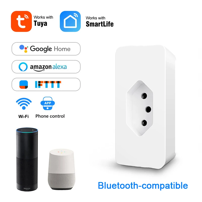 16A WiFi Smart Plug Brazil Socket Intelligent Outlet With Power Monitor Timing Voice Control Works Alexa Google | Электроника