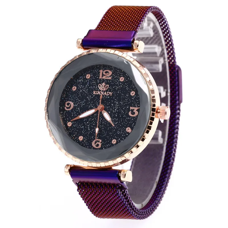 2019 Women Watch Diamond star dial Pattern Ladies Analog Wrist Watches Metal Strap Magnet Clasp Quartz 4