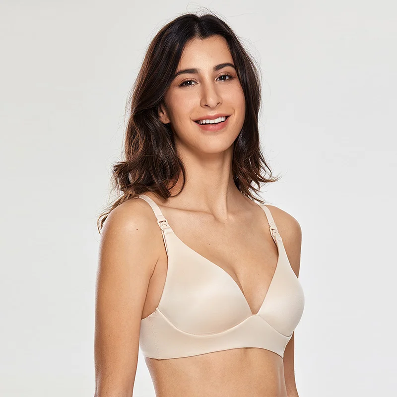 Gratlin Women's Wire Free Lightly Padded Soft Maternity Nursing Bra Plunge Underwear for Pregnant
