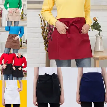 

Men Women Kitchen Restaurant Waist Apron Solid Color Half Short Apron Adjusted With Pockets Pen Loops for Server Waiter Waitress