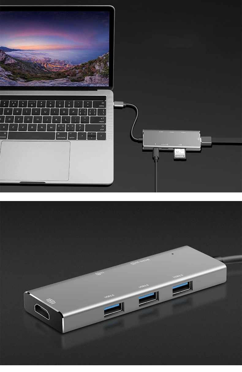 Type-C-USB HDMI 4K HD видео выход концентратор SD TF 2,0 кард-ридер порт type-c-Gigabit Ethernet порт концентратор полностью алюминиевый корпус концентратор
