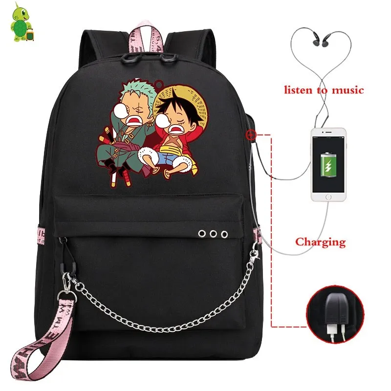 Mochila Аниме one piece Луффи рюкзаки для женщин рюкзак для мужчин Usb зарядка походный рюкзак для ноутбука школьные сумки для девочек-подростков
