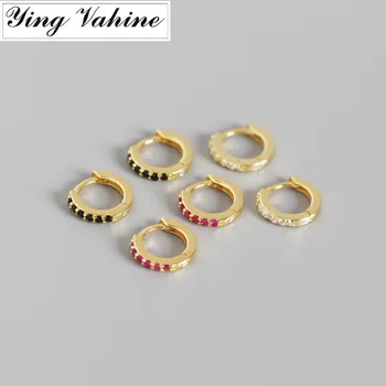 

ying Vahine 100% 925 Sterling Silver Mini Round Red & Black & White Zircon Small Stud Earrings for Women
