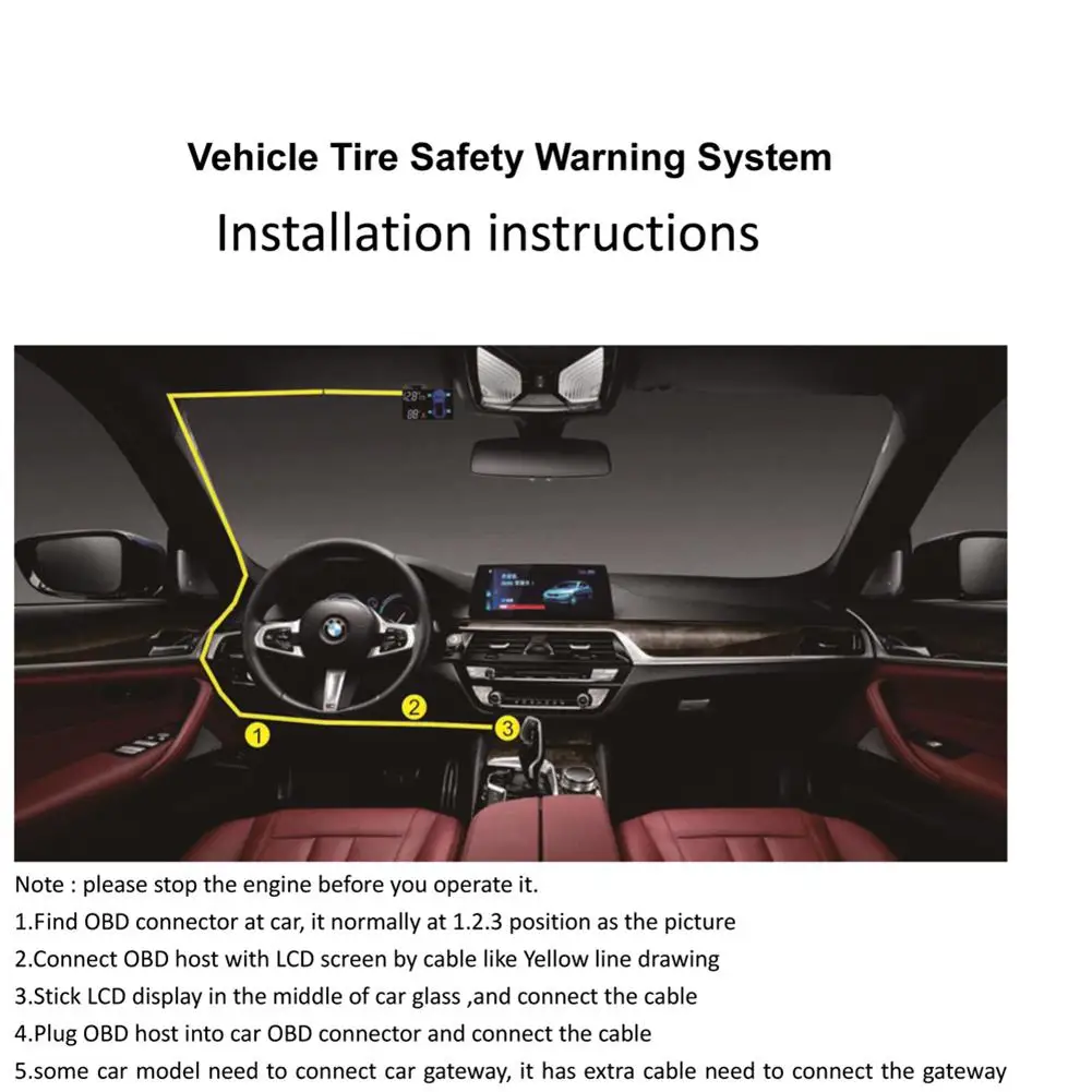 Yiwa OBD TPMS автомобильных шин Давление мониторинга Системы 3 дюймовый сенсор ЖК-дисплея