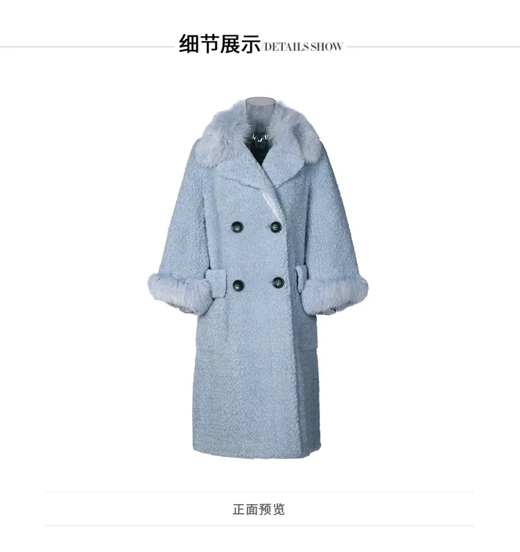 Haining/пальто из овечьей шерсти; Новинка года; бархатное пальто с лисьим воротником; длинная куртка из овечьей шерсти