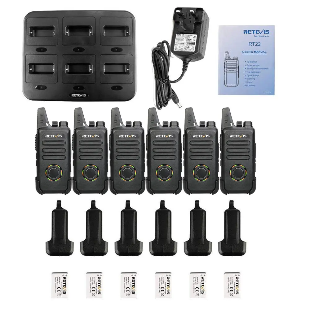 Retevis RT22S Mini Two Way Radio Walkie Talkie 6pcs + Six-Way Charger VOX Hands-free Hotel/Restaurant/Supermarket Walkie-talkies