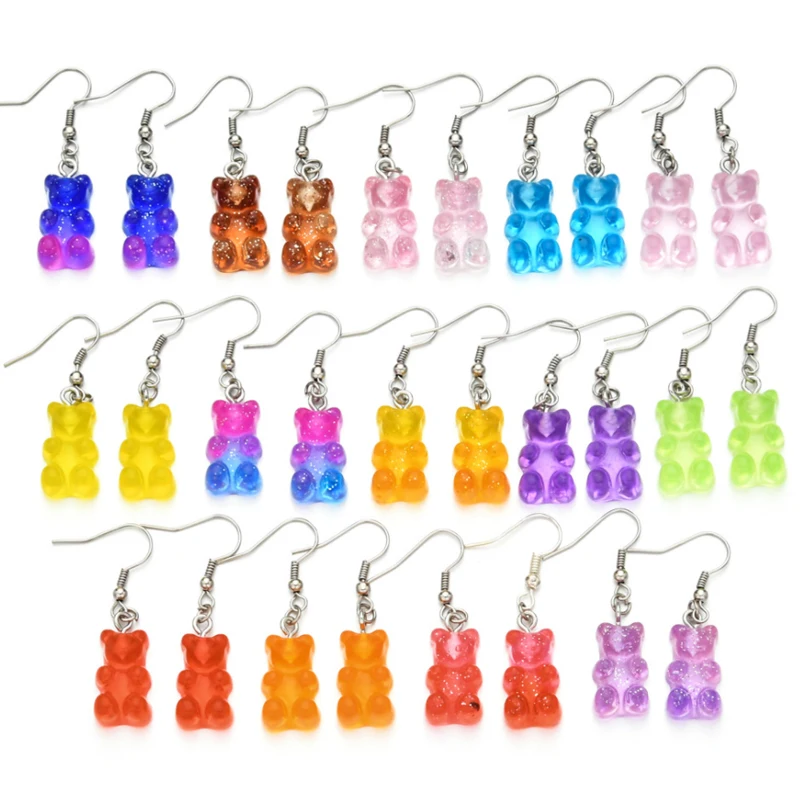 

1Pair Cartoon Cute Bears Earrings Colorful Crystal Gummy Bear Hook Drop Earring Candy Color Christmas Jewelry Gifts