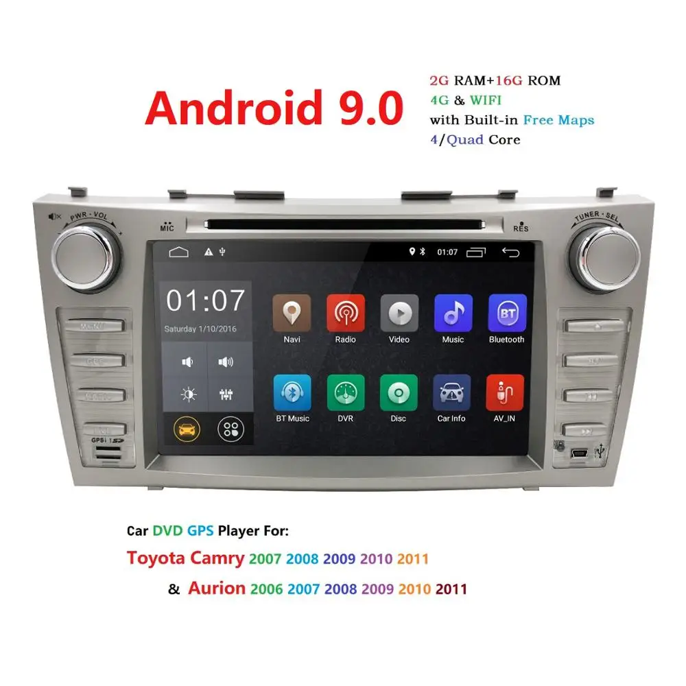 Sale 8"2g+16g 2Din Car Dvd Android9.0car dvd for Toyota Camry 2007 2008 2009 2010 2011 car radio stereo gps navigation WIFI SWC OBD2 3