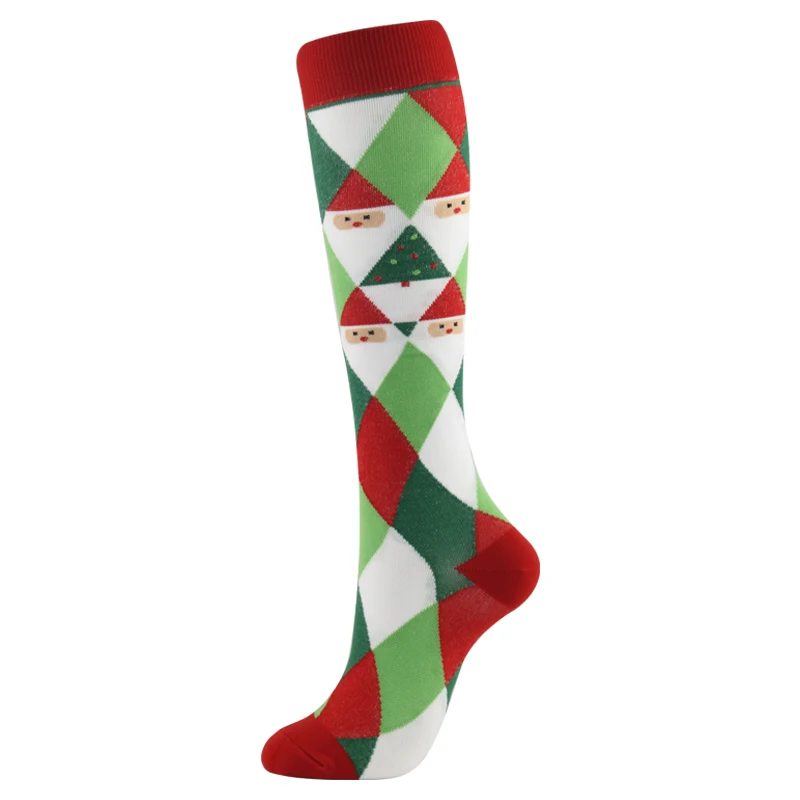 Рождественские Компрессионные гольфы высокого качества для мужчин и женщин, компрессионные носки для бега с спортивным узором, высокие нейлоновые носки для бега - Цвет: Diamond