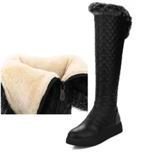 Брендовые теплые зимние сапоги; женская модная водонепроницаемая обувь из искусственной кожи с мехом и плюшем; сапоги до колена на плоской подошве; Цвет черный, белый; женская обувь; зимние сапоги для женщин