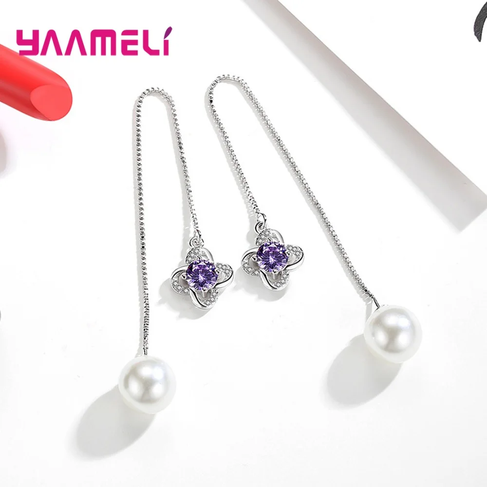 S925 Серебряная длинная коробка с цепочкой, серьги с нитью для женщин и девочек, свадебные обручение, Пресноводный Жемчуг, квалифицированное ювелирное изделие с кубическим цирконием