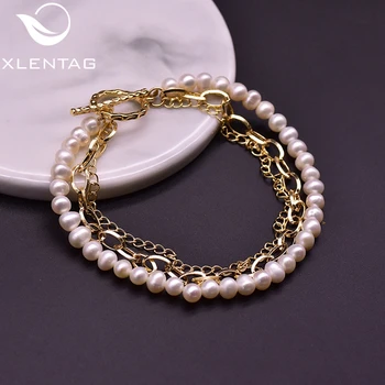 

XlentAg Natural White High Quality Pearl Charm Bracelet Girl Three Layered Angle Chain Women Wedding Gifts Luxury Jewrlry GB0224