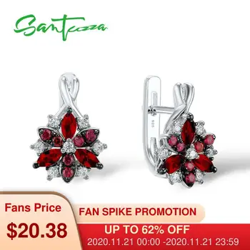 

Santuzza Silver Stud Earrings for Women Red Stones White Cubic Zirconia Ladies Pure 925 Sterling Silver Party Fashion Jewelry
