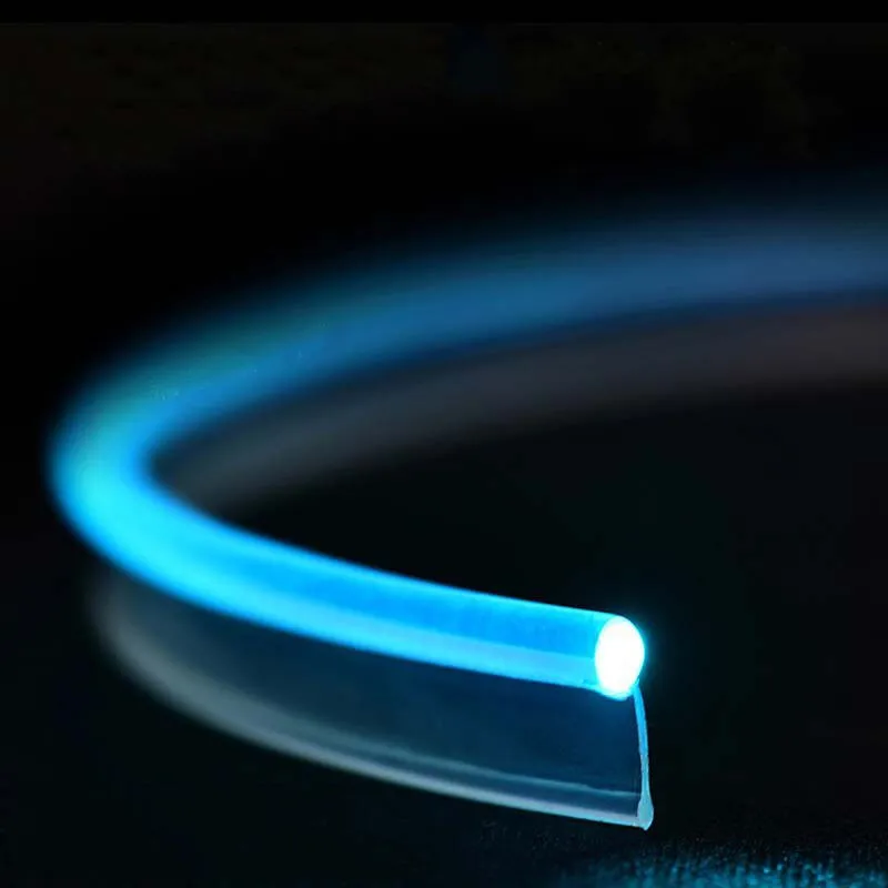 Soft Dia.2mm clear T-type Skirt Side Glow Fiber Optic Cable light w/side ribbon Interior PMMA Car Flexible mounting Decor RGB