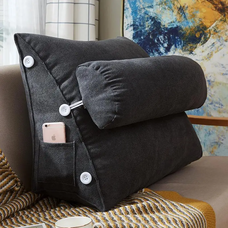 comfort velvet wedge bed reading pillow large big sofa bedside lumbar support cushion backrest back rest pain relief | Дом и сад