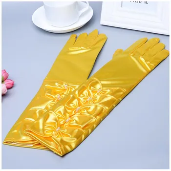 

Stock Sale Yellow Wedding Gloves Real Photo Satin Elbow Stretch Glove Long White Prom Party Gloves Wedding Dress Accessories S01