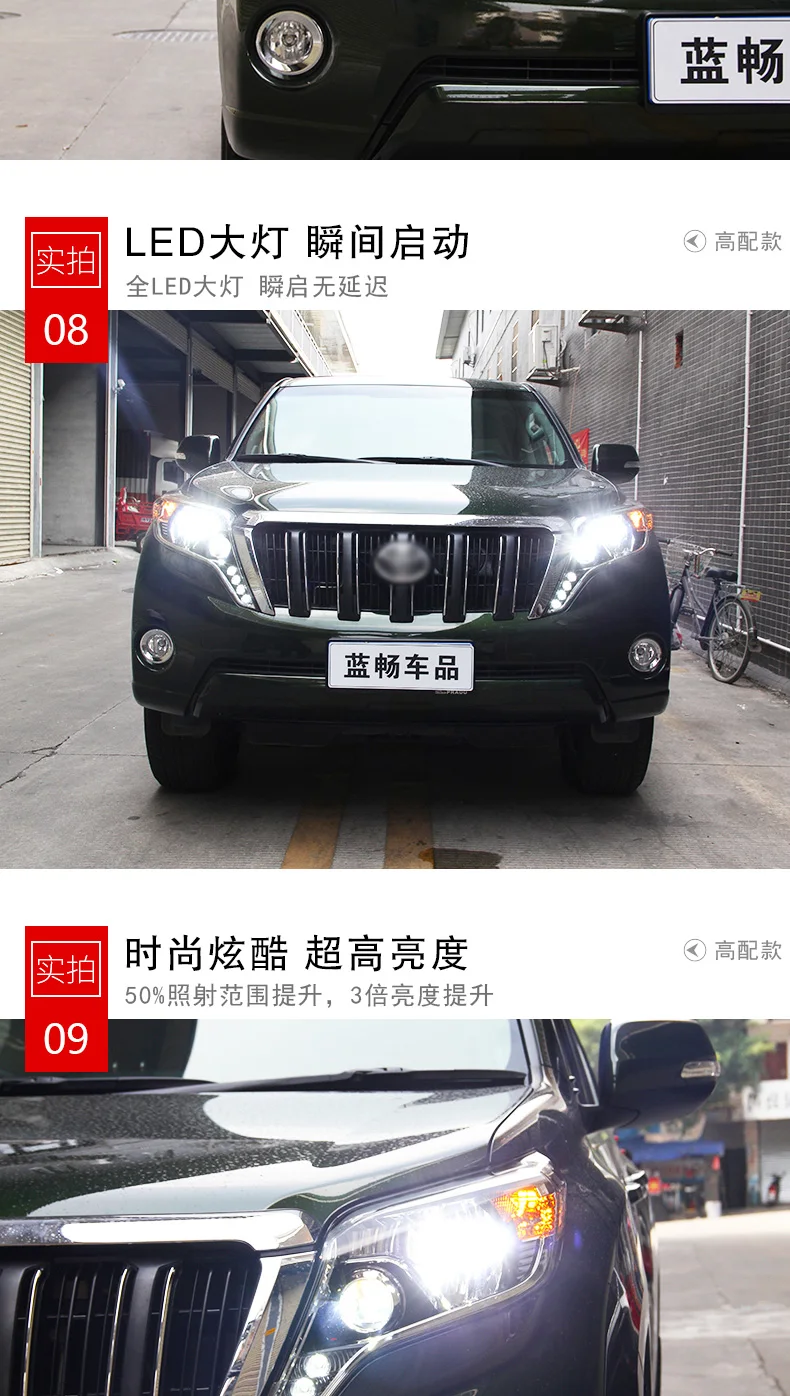 Автомобильный Стайлинг для Toyota- Prado светодиодный светодиодные дневные ходовые огни на передних фарах светодиодный головной фонарь светодиодный Объектив Аксессуары для фар