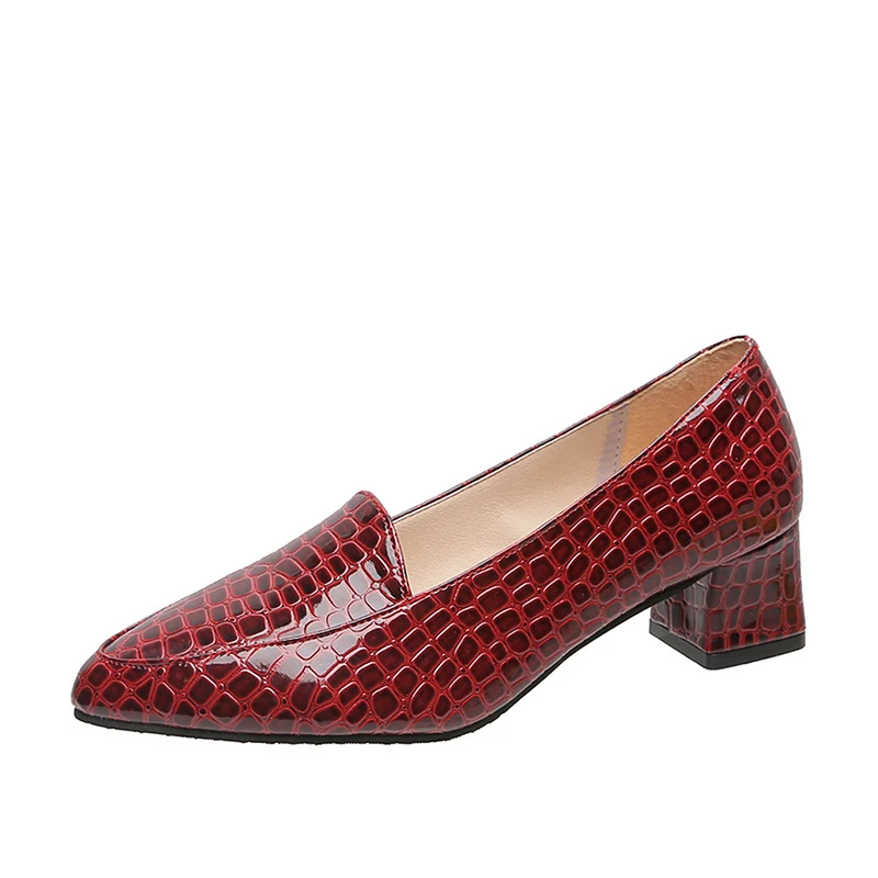 

Women's Pump Lady Slip On Chunky Heels Woman Snake Shallow Women Casual Patent Leather Female Fashion Autumn Office Shoes
