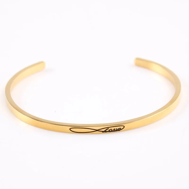 Модные золотые Цвет из нержавеющей стали браслет с гравировкой цитаты
