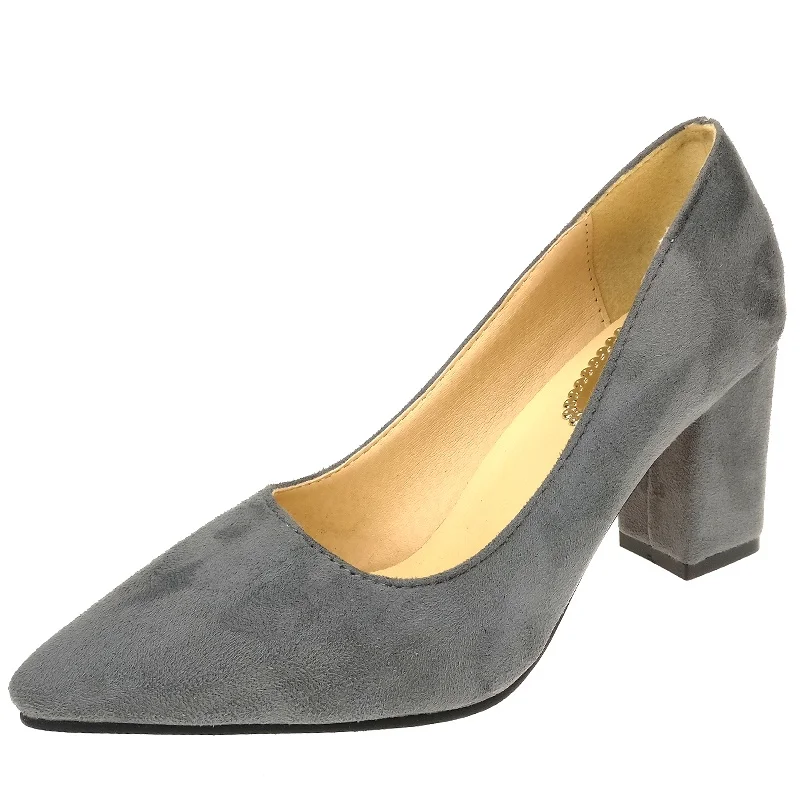 Туфли-лодочки женские на квадратном каблуке заостренный носок из флока высокий