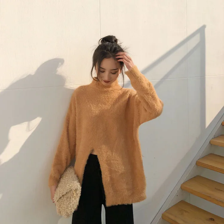 Водолазка вязаный кашемировый свитер женский с длинным рукавом Повседневный ассиметричный пуловер Весенняя женская мода трикотажные изделия корейская одежда